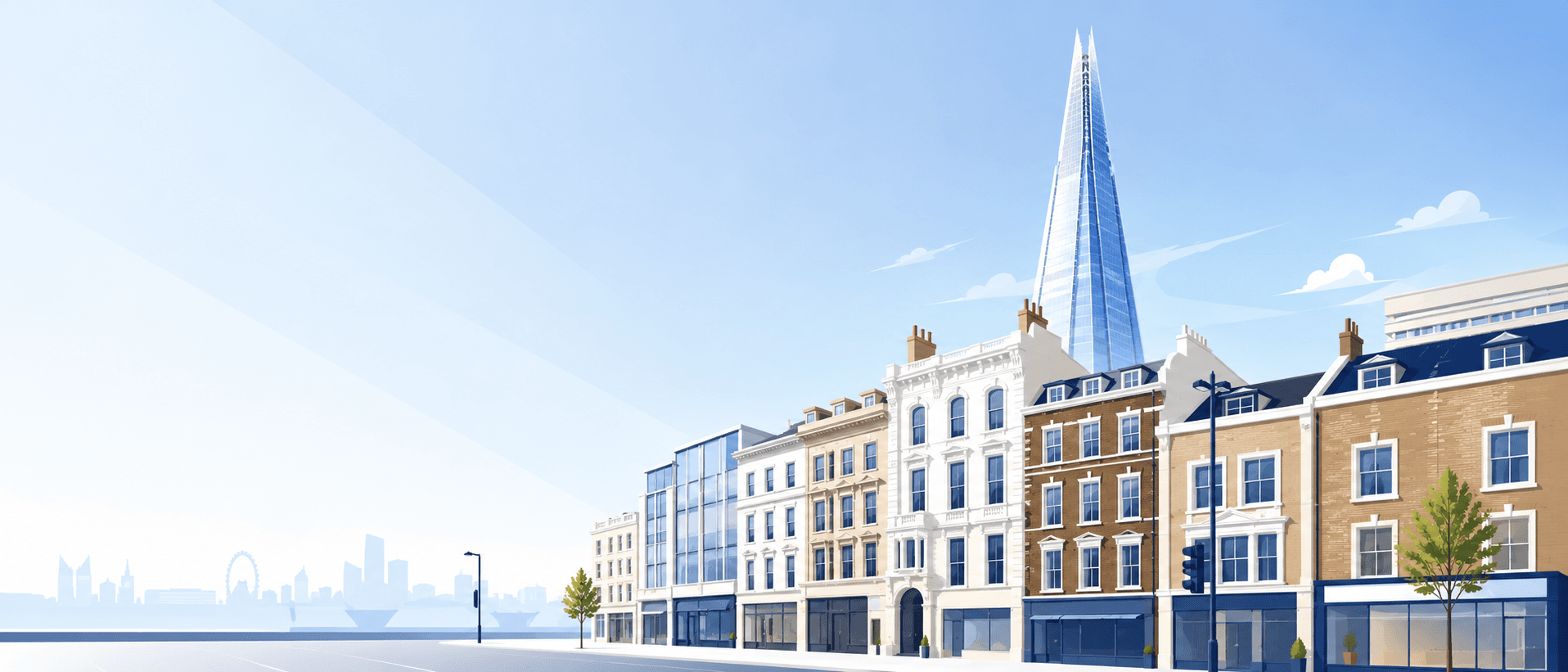 Illustrated view of London SE1 with The Shard above Borough High Street